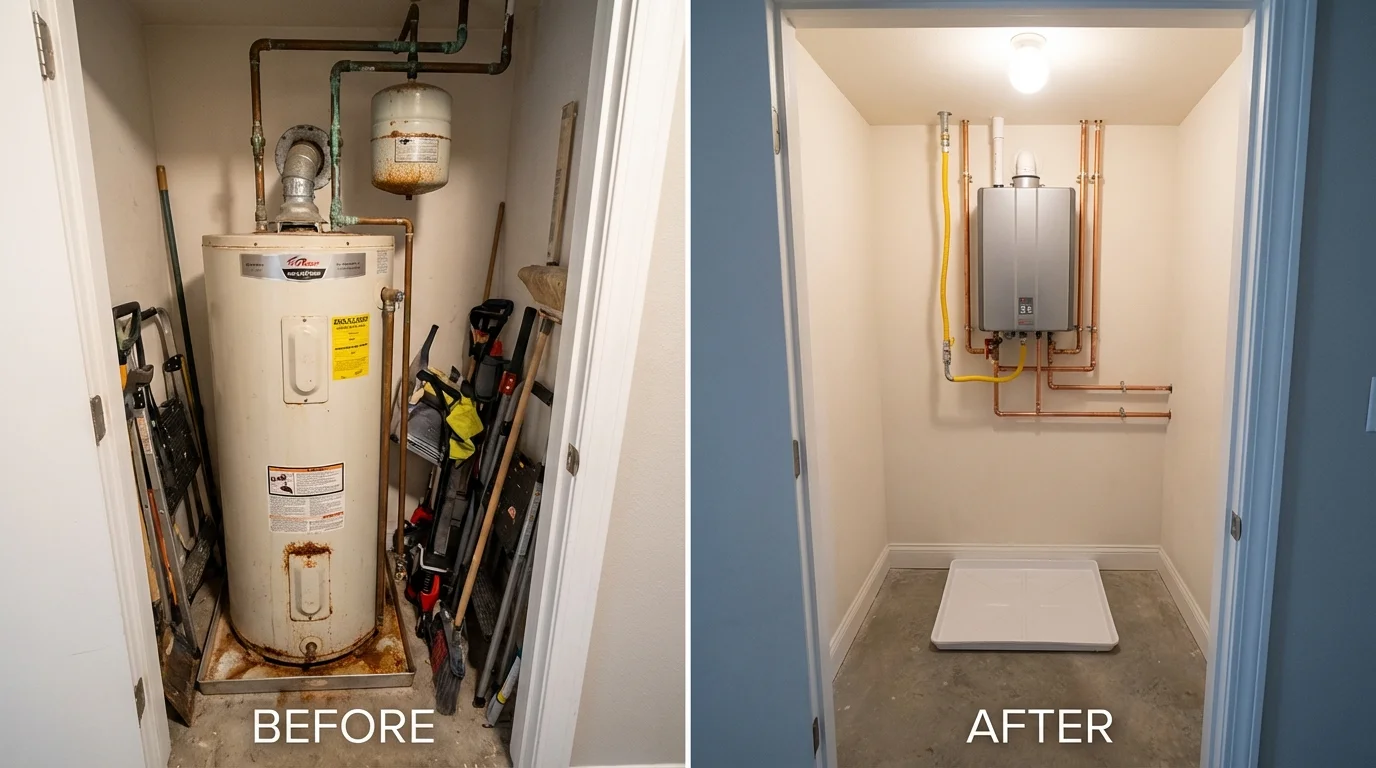 Tank water heater versus wall-mounted tankless unit comparison for Davis, OK homeowners