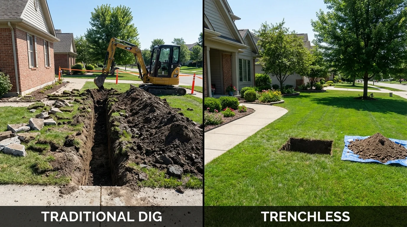 Trenchless sewer repair with minimal yard damage versus traditional excavation in Davis, OK